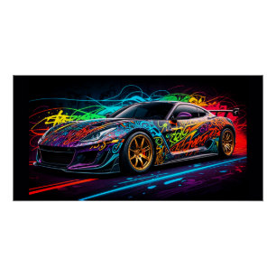 Sports car against graffiti background poster