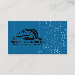 Sports Car Auto Logo   Mechanical Gear Blue Prints Business Card