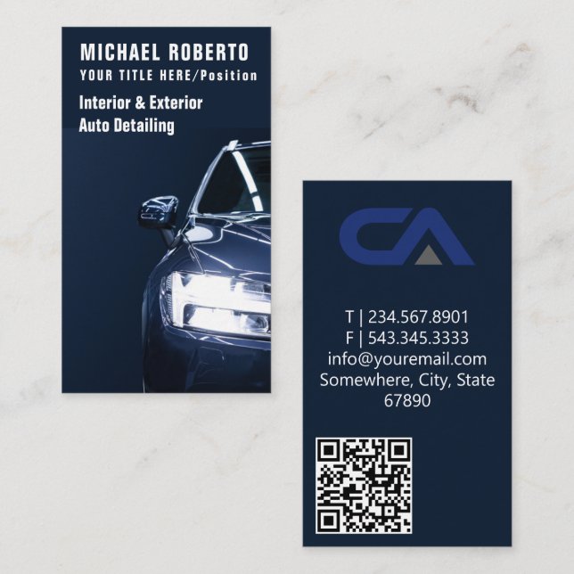 Sports Car | Auto Mechanic Logo QR Code Business Card (Front/Back)
