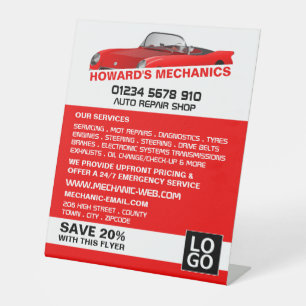 Sports Car, Auto Mechanic & Repairs Advertising Pedestal Sign