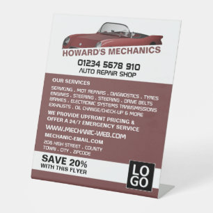 Sports Car, Auto Mechanic & Repairs Advertising Pedestal Sign