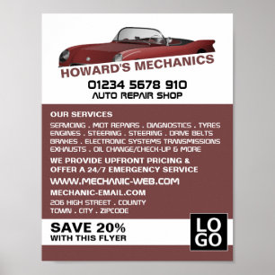 Sports Car, Auto Mechanic & Repairs Advertising Poster