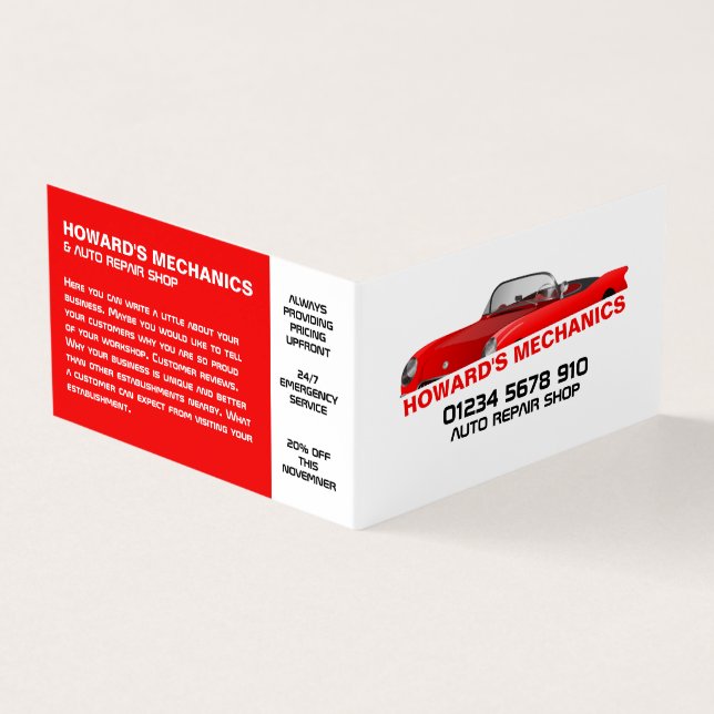 Sports Car, Auto Mechanic & Repairs, Detailed Business Card (Outside)
