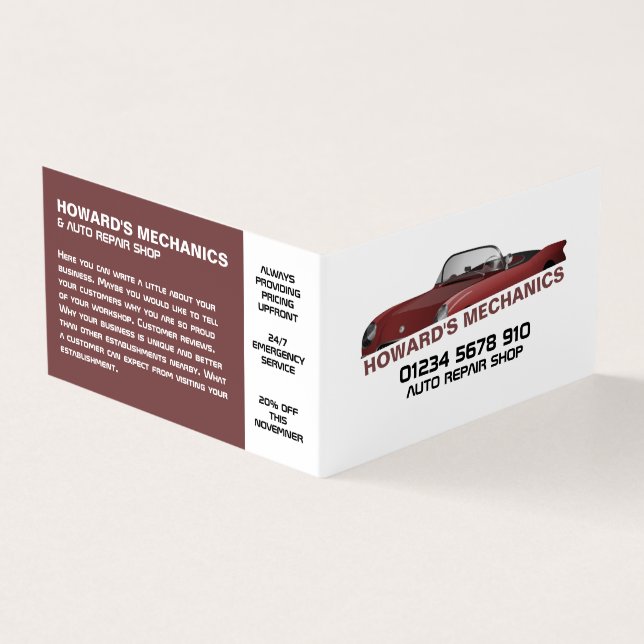 Sports Car, Auto Mechanic & Repairs, Detailed Business Card (Outside)
