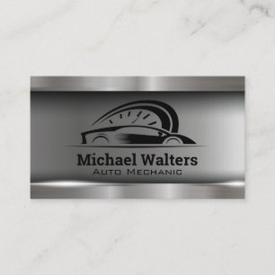 Sports Car Auto Speedometer Logo   Metallic Business Card