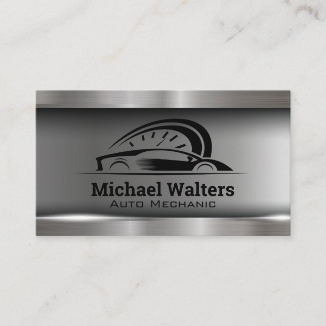 Sports Car Auto Speedometer Logo | Metallic Business Card (Front)