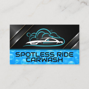 Sports Car Auto Wash Logo Blue Bubbles Business Card