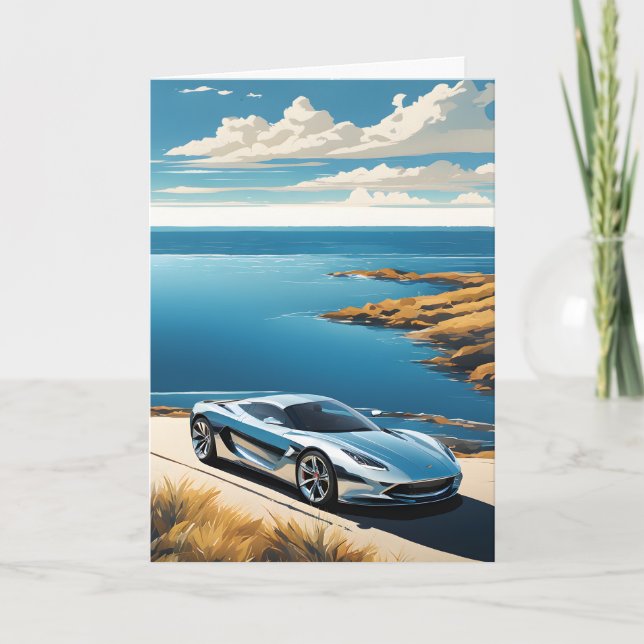 Sports Car by the Sea Father's Day Card (Front)