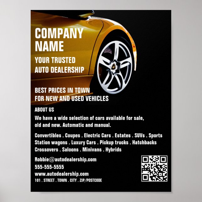 Sports Car Design, Auto Dealership Advertising Poster (Front)
