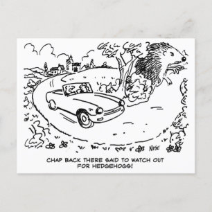 Sports Car Driving in the Countryside. Funny Postcard
