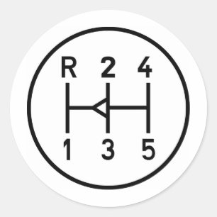 Sports car gear knob, transmission shift pattern classic round sticker
