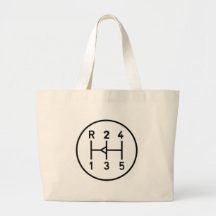 Sports car gear knob, transmission shift pattern large tote bag