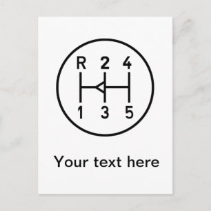 Sports car gear knob, transmission shift pattern postcard