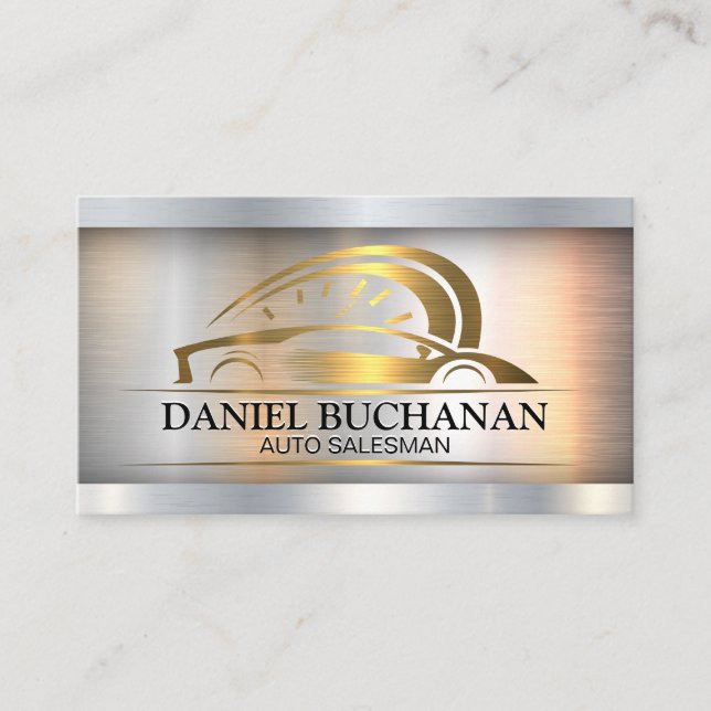 Sports Car | Gold Metallic Auto Logo Business Card (Front)