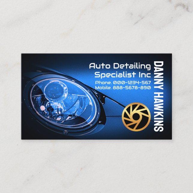 Sports Car Headlights Auto Detailing Business Card (Front)