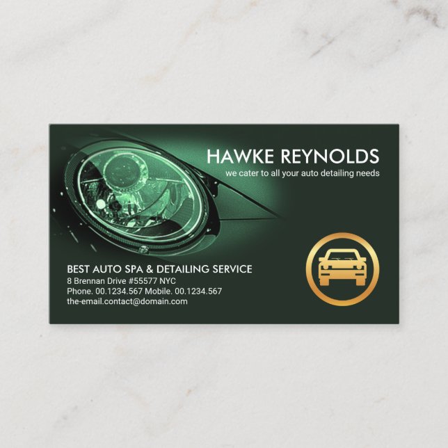 Sports Car Headlights Vignette Auto Car Detailer Business Card (Front)
