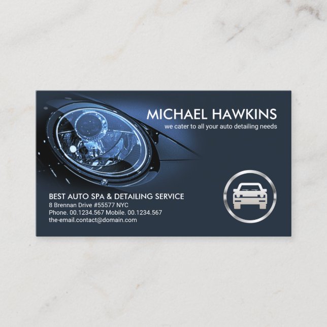 Sports Car Headlights Vignette Auto Car Detailing Business Card (Front)