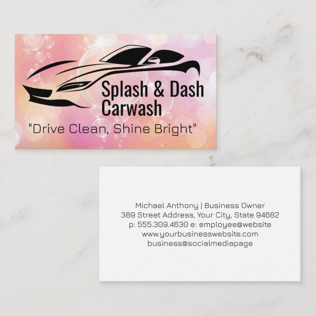 Sports Car Illustration | Bubbles | Auto Care Business Card (Front/Back)