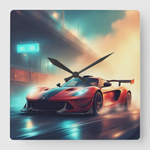 Sports car illustration square wall clock