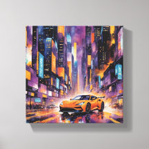 Sports Car in Modern City Night Landscape
