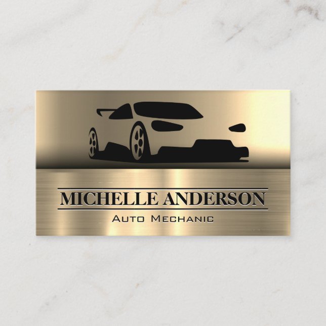 Sports Car Logo | Metallic Gold Business Card (Front)
