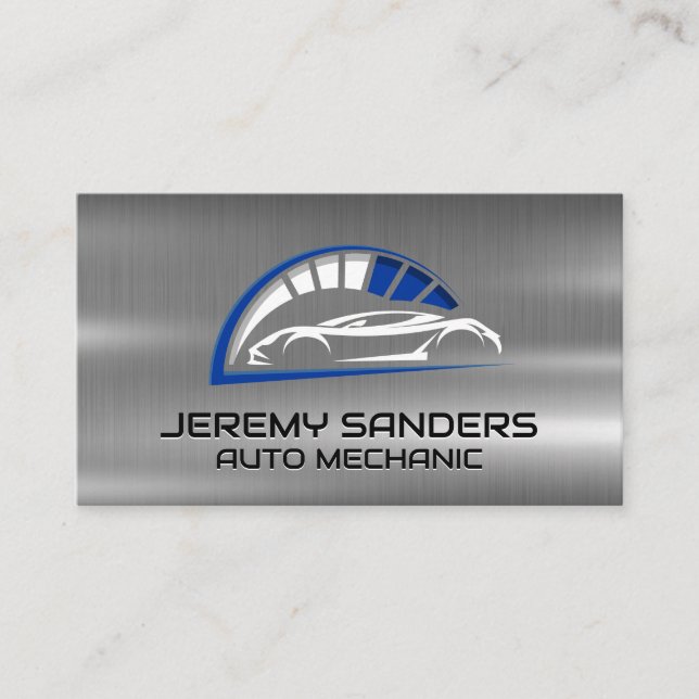 Sports Car Odometer Logo | Metallic Business Card (Front)