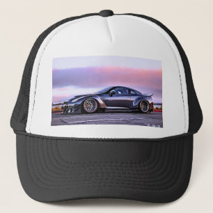 sports car on roadside horizon 2 tone trucker cap 