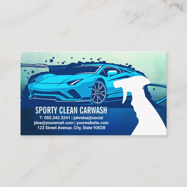 Sports Car Power Wash | Bottle Spray | Car Wash Business Card (Front)