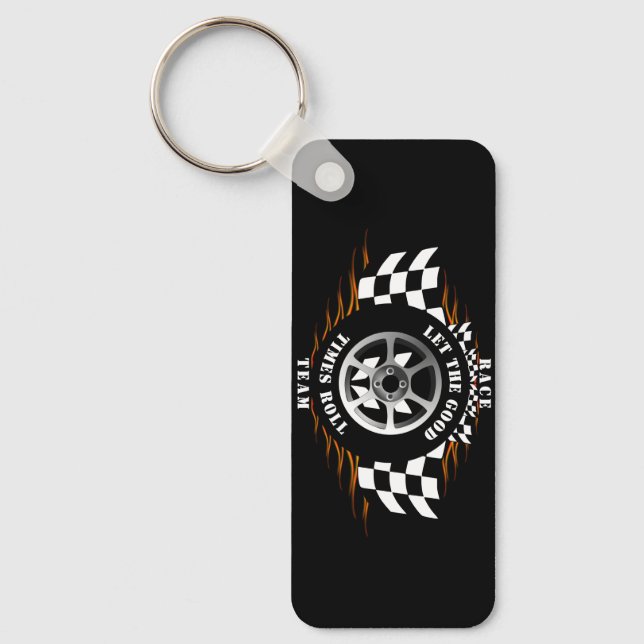 Sports Car Racing Chequered Burnout Flames Cool  Key Ring (Front)