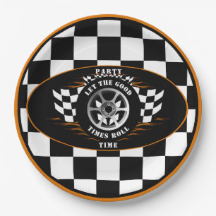 Sports Car Racing Chequered Flag Party Supplies  Paper Plate
