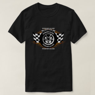 Sports Car Racing Chequered Flag Wheel Flames Pro T-Shirt