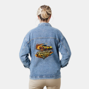 Sports Car Racing Fire Graphic Women Denim Jacket