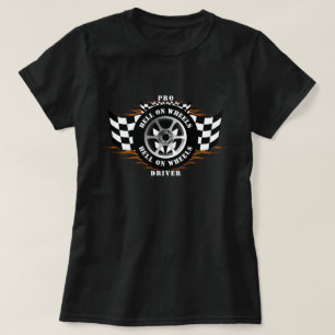 Sports Car Racing Hell On Wheels Chequered Flag  T-Shirt