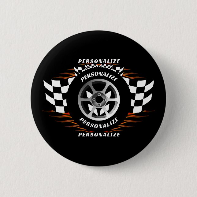 Sports Car Racing Personalise Chequered Flag Pro  6 Cm Round Badge (Front)