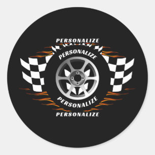 Sports Car Racing Personalize Checkered Flag Pro  Classic Round Sticker