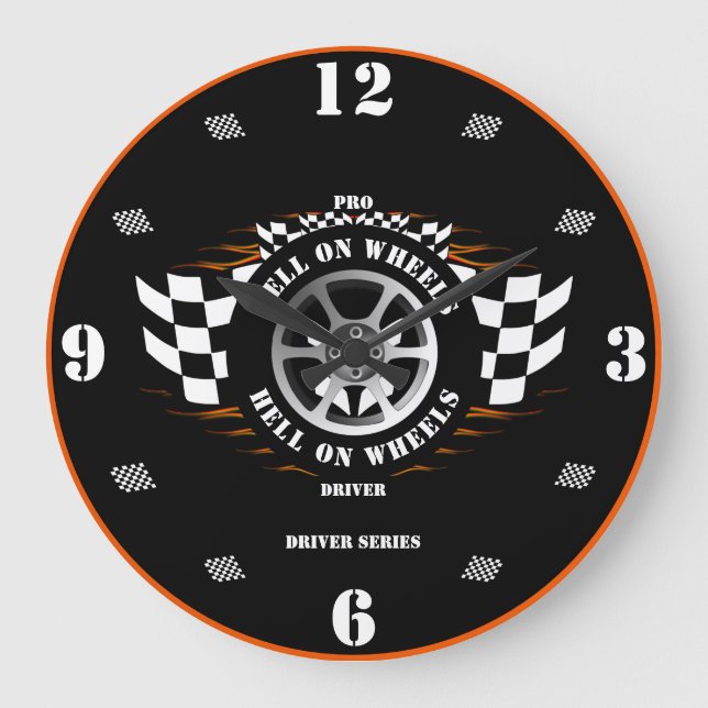 Sports Car Racing Pro Driver Chequered Flag Garage Large Clock (Front)