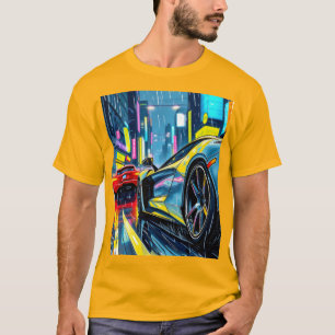 sports car racing through a neon city at night T-Shirt