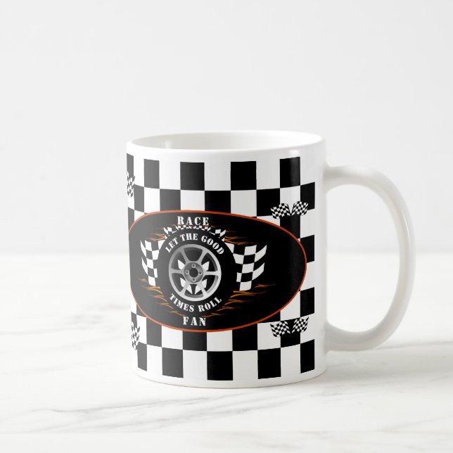 Sports Car Racing Wheel Chequered Flag Flames Pro Coffee Mug (Right)