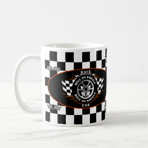 Sports Car Racing Wheel Chequered Flag Flames Pro Coffee Mug