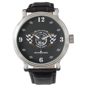 Sports Car Racing Wheel Chequered Flag Flames Pro  Watch