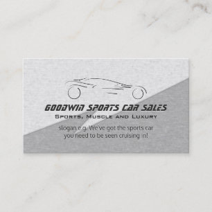 Sports Car Sales - faux metal, silver sportscar Business Card