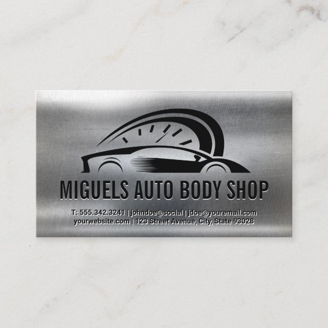 Sports Car Speedometer Logo | Metallic Business Card (Front)