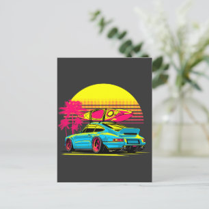 SPORTS CAR "SURFING ON SUNSET" POSTCARD