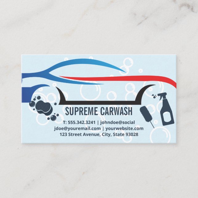 Sports Car Wash and Cleaning Tools Business Card (Front)