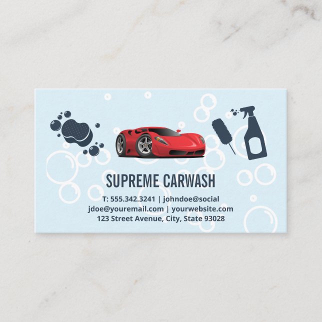 Sports Car Wash and Cleaning Tools Supplies Business Card (Front)