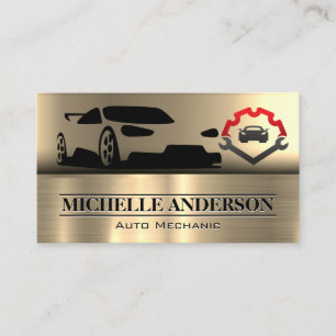 Sports Car   Wrenches   Gold Metallic Business Card