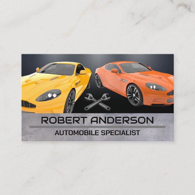 Sports Cars | Wrench Logo Business Card (Front)