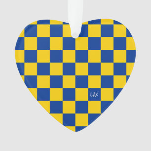 Sports Chequerboard INITIALS Blue Yellow Fan Club Ornament