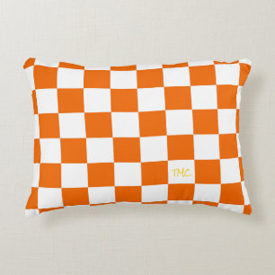 Sports Chequerboard INITIALS Orange White Team Decorative Cushion