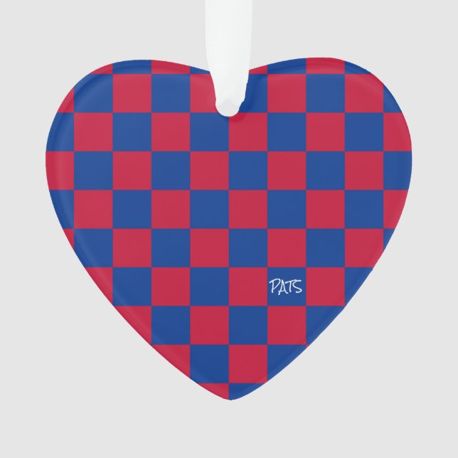 Sports Chequerboard INITIALS Red Blue Team Love Ornament (Front)